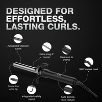Ikonic Curling Tong CT-22 22mm Hair Curler | 8 Inch Titanium Barrel | Black & Golden | Safety Clip, Rubber Grip | Professional Salon-Like Curls
