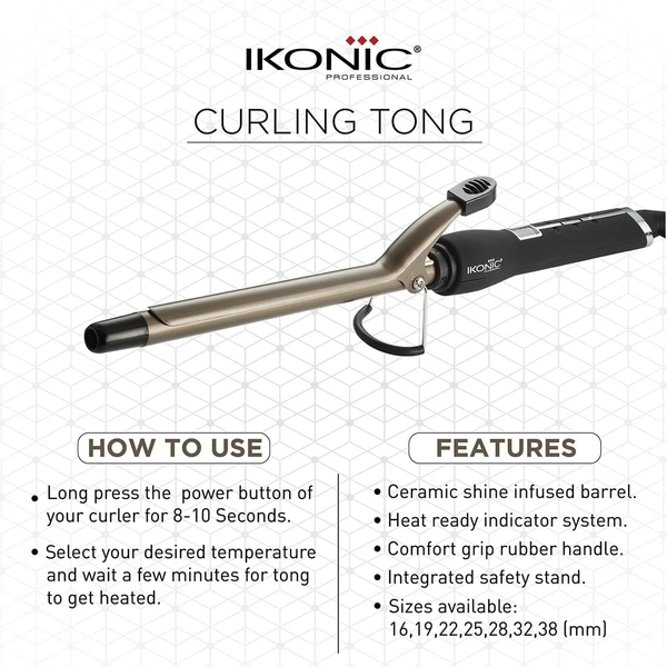 IKONIC Ikonic Curling Tong-25mm, Ceramic shine infused barrel, Digital Display, Instant Heatup, Hair Curling With swivel cord Hair Styling, For Women, All Hair Type