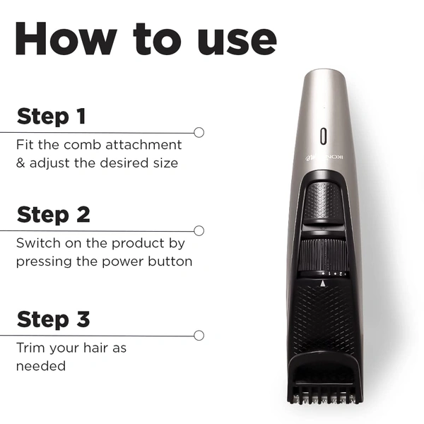 Ikonic Groom and Trim Hair Trimmer | Advanced Ceramic Blades | LED Spotlight & Waterproof Design | 10 Adjustable Length Settings | 50-Min Runtime for Precision Grooming