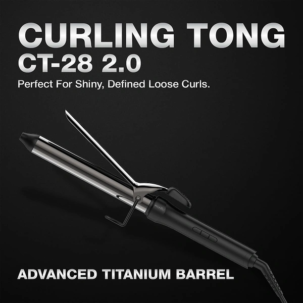 Ikonic Hair Curler Machine Tong 28mm | 8 Inch Black Titanium Barrel | Heat Ready Indicator, Rubber Grip, Safety Stand & Swivel Cord | Salon-Like Finish