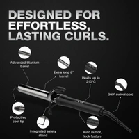 Ikonic Hair Curler Machine Tong 28mm | 8 Inch Black Titanium Barrel | Heat Ready Indicator, Rubber Grip, Safety Stand & Swivel Cord | Salon-Like Finish