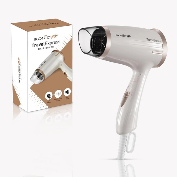 Ikonic Hair Dryer Travel Express Foldable | 1400W Fast Drying | 2 Speed Settings | Compact & Lightweight | Travel-Friendly | For Men & Women | All Hair Types