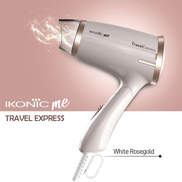 Ikonic Hair Dryer Travel Express Foldable | 1400W Fast Drying | 2 Speed Settings | Compact & Lightweight | Travel-Friendly | For Men & Women | All Hair Types