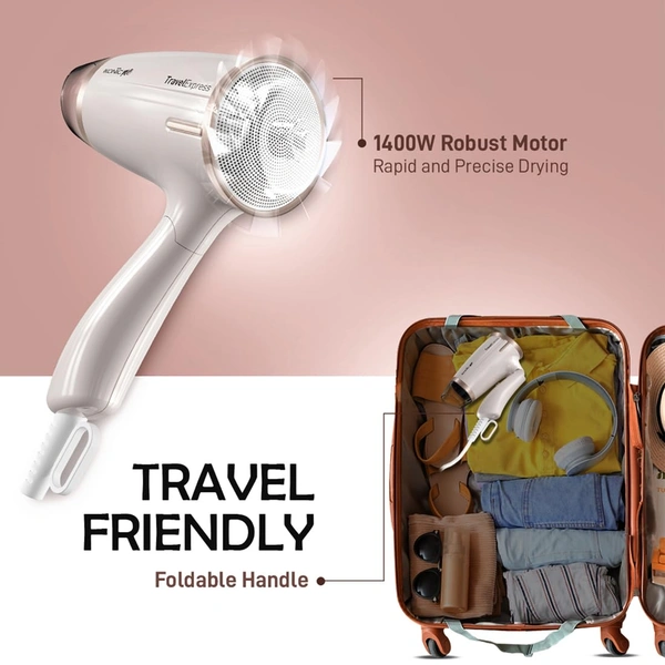 Ikonic Hair Dryer Travel Express Foldable | 1400W Fast Drying | 2 Speed Settings | Compact & Lightweight | Travel-Friendly | For Men & Women | All Hair Types