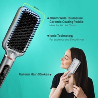 Ikonic Me Hair Straightener Brush Super Styler  | Tourmaline Ceramic | Triple Bristle | Thermo-Protect | 130-210�C | Frizz-Free, Shiny Hair | Large Paddle Brush