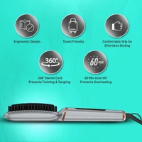 Ikonic Me Hair Straightener Brush Super Styler  | Tourmaline Ceramic | Triple Bristle | Thermo-Protect | 130-210�C | Frizz-Free, Shiny Hair | Large Paddle Brush