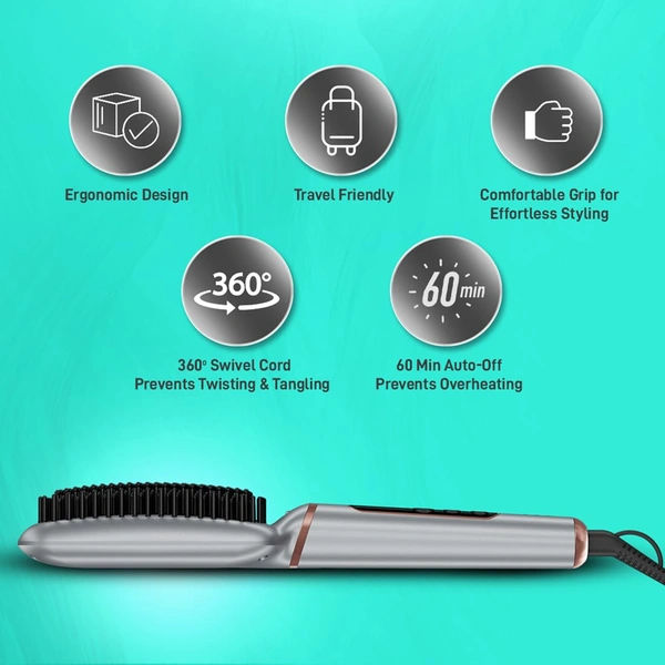 Ikonic Me Hair Straightener Brush Super Styler  | Tourmaline Ceramic | Triple Bristle | Thermo-Protect | 130-210�C | Frizz-Free, Shiny Hair | Large Paddle Brush