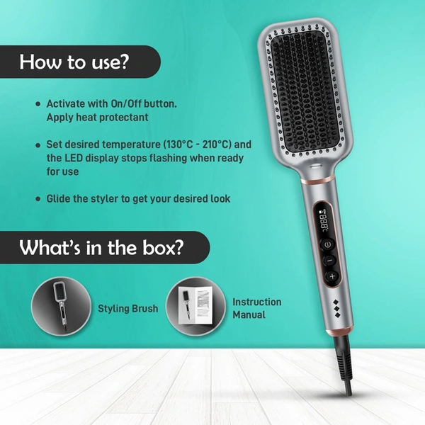 Ikonic Me Hair Straightener Brush Super Styler  | Tourmaline Ceramic | Triple Bristle | Thermo-Protect | 130-210�C | Frizz-Free, Shiny Hair | Large Paddle Brush