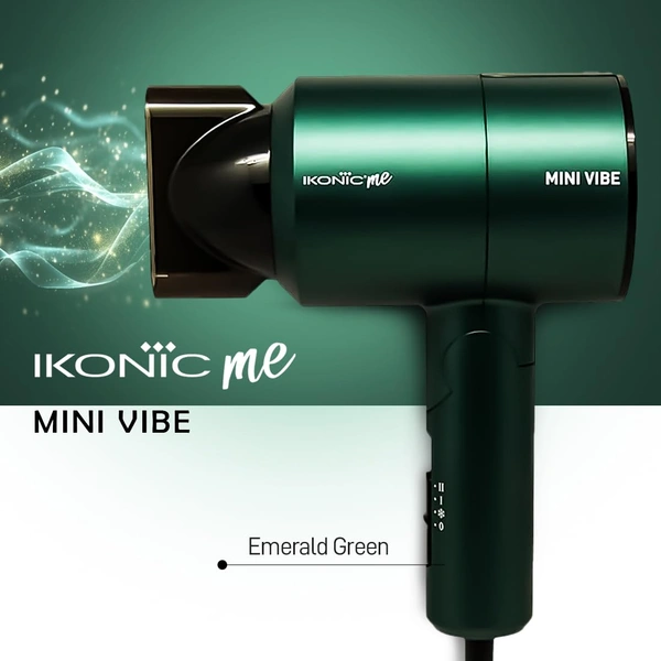 Ikonic Mini Vibe Hair Dryer 1200W - Emerald | 2 Speed Settings | Cool Shot | Overheat Protection | Compact & Travel Friendly Design | Suitable for All Hair Types