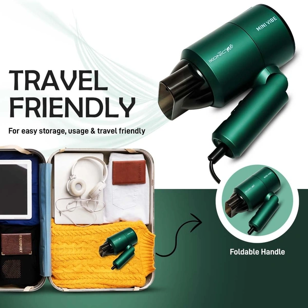 Ikonic Mini Vibe Hair Dryer 1200W - Emerald | 2 Speed Settings | Cool Shot | Overheat Protection | Compact & Travel Friendly Design | Suitable for All Hair Types