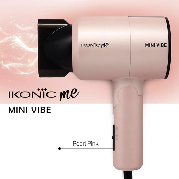 Ikonic Mini Vibe Hair Dryer 1200W - Pink | 2 Speed Settings | Cool Shot | Overheat Protection | Compact & Travel Friendly Design | Suitable for All Hair Types