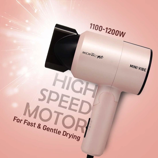 Ikonic Mini Vibe Hair Dryer 1200W - Pink | 2 Speed Settings | Cool Shot | Overheat Protection | Compact & Travel Friendly Design | Suitable for All Hair Types