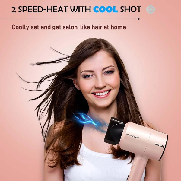 Ikonic Mini Vibe Hair Dryer 1200W - Pink | 2 Speed Settings | Cool Shot | Overheat Protection | Compact & Travel Friendly Design | Suitable for All Hair Types