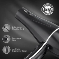 Ikonic Pro 2100+ Hair Dryer 2000W, With 3 heat & 2 speed settings, Cool Shot, Interchangeable Nozzles, Professional Styling For All Hair Type.