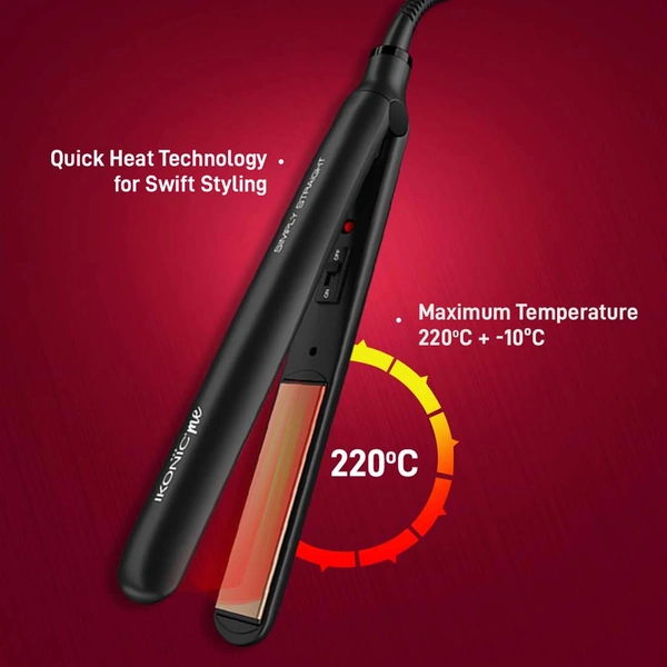 Ikonic Simply Straight Hair Straightener | Super Slim Rose Gold | 1-inch Plates | Compact Design | Quick Heat Up | Auto Controlled Heat Setting | Suitable for All Hair Types