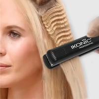 IKONIC Slim Titanium Hair Crimper (Black) | Quick Heatup | Adjustable Temperature Titanium Plates | Salon-Quality Hair | Heat-Protective | For All Hair Type