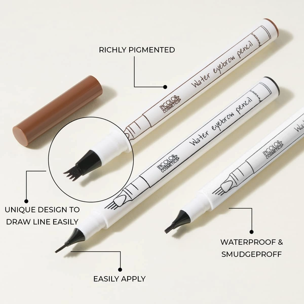Incolor EY083 4 Forked Long Lasting Eyebrow Pencil Brown with Precision Micro-Fork Tip | Smudge-Proof & Natural Hair-Like Finish | Easy Brow Definer