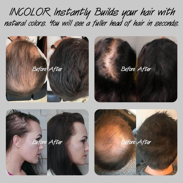 Incolor Hair Fiber Powder - Dark Brown | Instantly Covers Bald Spots & Thinning Hair | Natural-Looking Volume | Long-Lasting, Sweat & Wind Resistant Hair Concealer