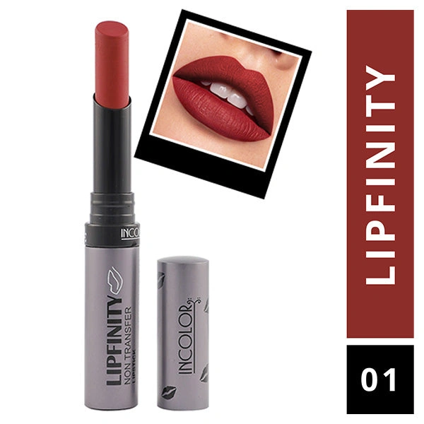 Incolor Lipfinity Color Non-Transfer Lipstick Shade 01 | Matte & Long-Lasting |Highly Pigmented & Smudge-Proof | Waterproof & Lightweight Lipstick for All-Day Wear