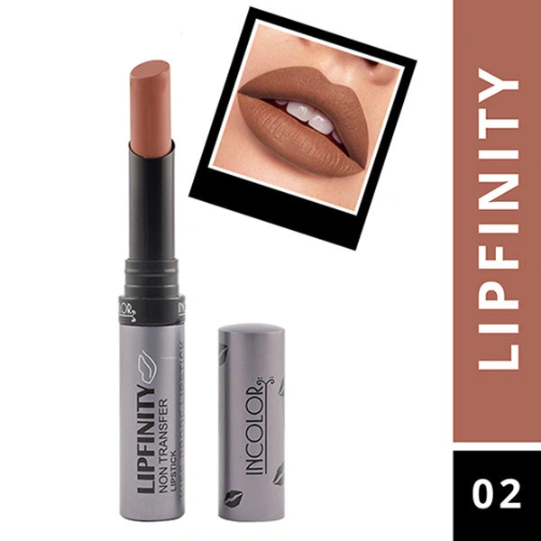 Incolor Lipfinity Non-Transfer Lipstick Shade 02 | Floral Bust-Bold Matte Finish | Long-Lasting Wear & Smudge-Proof | Lightweight Texture | Moisturizing & Travel-Friendly