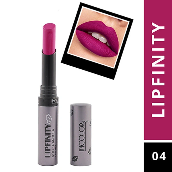 Incolor Lipfinity Non-Transfer Lipstick Shade 04 |  Vibrant Matte Finish | Long-Lasting & Smudge-Proof Formula | Lightweight Texture & Hydrating | Travel-Friendly Size