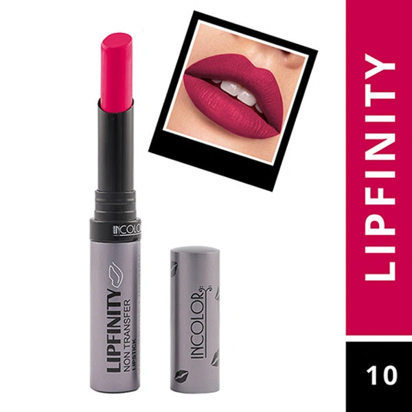 Incolor Lipfinity Non-Transfer Lipstick Shade 10 |  Intense Matte Finish | Long-Lasting Wear | Smudge-Proof & Lightweight Texture | Hydrating Formula & Travel-Friendly Size