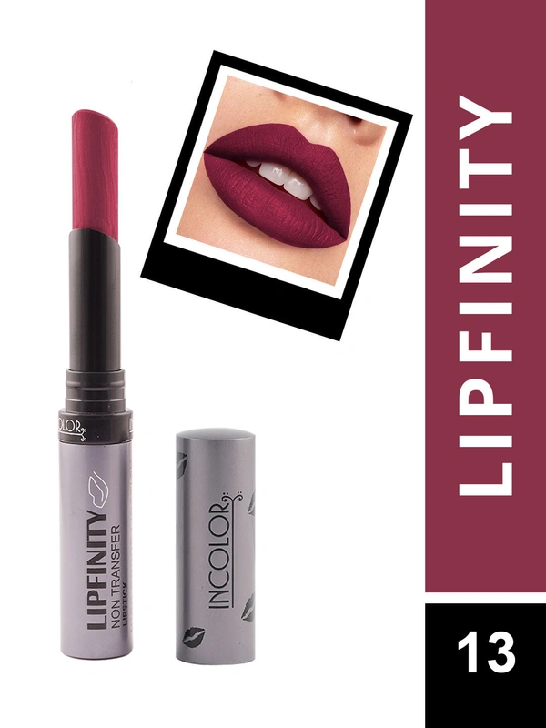 Incolor Lipfinity Non-Transfer Lipstick Shade 13 |  Intense Matte Finish | Long-Lasting Wear | Smudge-Proof & Lightweight Texture | Hydrating Formula & Travel-Friendly Size