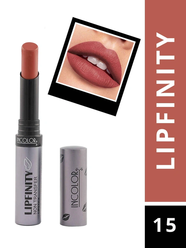 Incolor Lipfinity Non-Transfer Lipstick Shade 15 |  Intense Matte Finish | Long-Lasting Wear | Smudge-Proof & Lightweight Texture | Hydrating Formula & Travel-Friendly Size