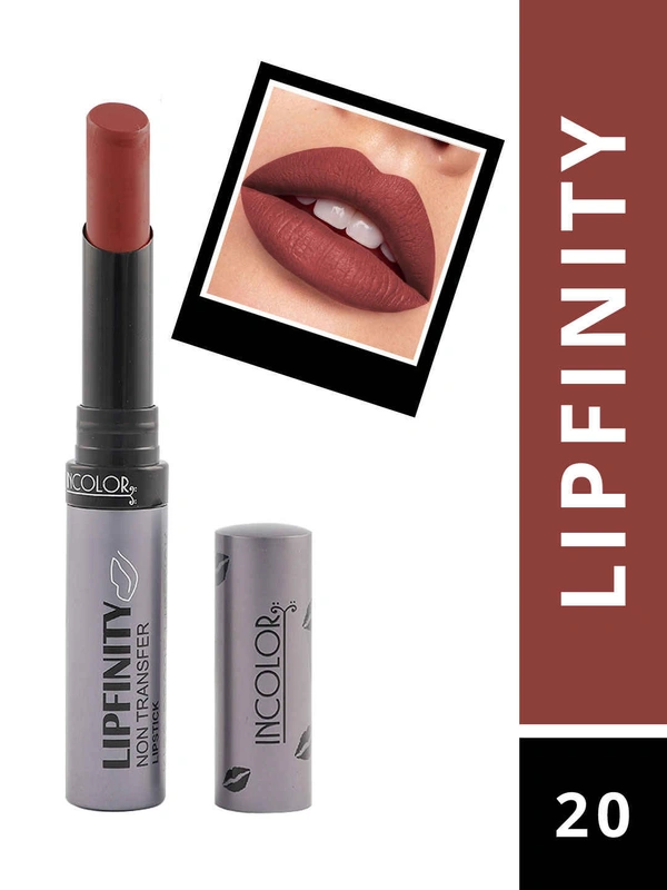 Incolor Lipfinity Non-Transfer Lipstick Shade 20 |  Intense Matte Finish | Long-Lasting Wear | Smudge-Proof & Lightweight Texture | Hydrating Formula & Travel-Friendly Size