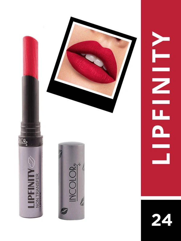 Incolor Lipfinity Non-Transfer Lipstick Shade 24 |  Intense Matte Finish | Long-Lasting Wear | Smudge-Proof & Lightweight Texture | Hydrating Formula & Travel-Friendly Size