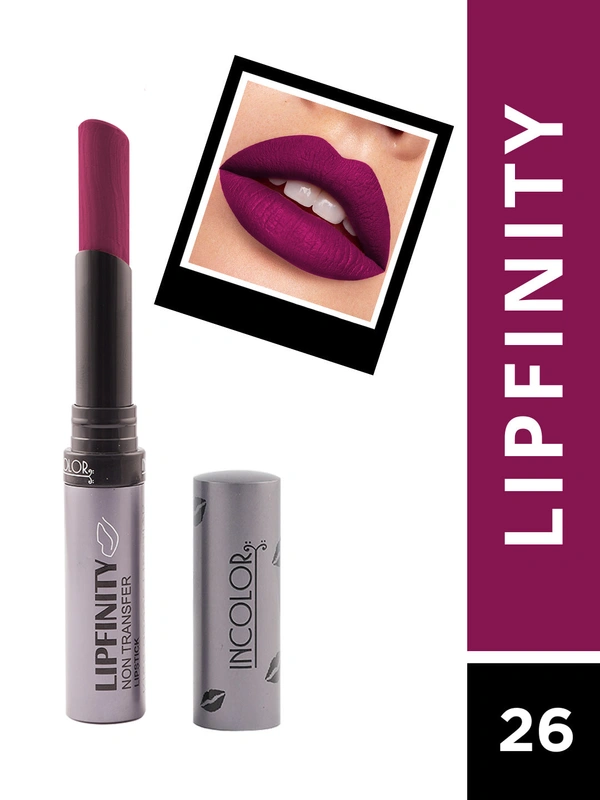Incolor Lipfinity Non-Transfer Lipstick Shade 26 |  Intense Matte Finish | Long-Lasting Wear | Smudge-Proof & Lightweight Texture | Hydrating Formula & Travel-Friendly Size