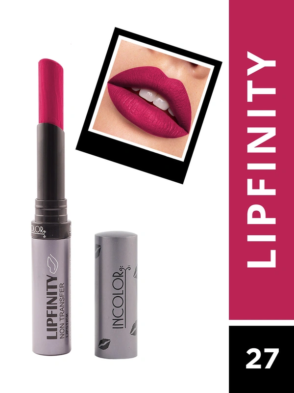 Incolor Lipfinity Non-Transfer Lipstick Shade 27 |  Intense Matte Finish | Long-Lasting Wear | Smudge-Proof & Lightweight Texture | Hydrating Formula & Travel-Friendly Size