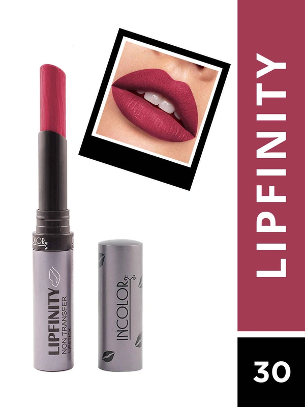 Incolor Lipfinity Non-Transfer Lipstick Shade 30 |  Intense Matte Finish | Long-Lasting Wear | Smudge-Proof & Lightweight Texture | Hydrating Formula & Travel-Friendly Size