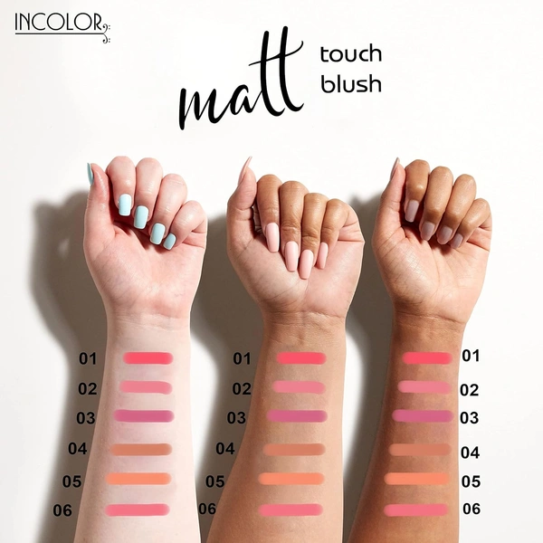 Incolor Long Lasting Matt Touch Blusher 5g Shade 04 | Smooth Matte Cheek Blush Powder, Lightweight, Blendable & Buildable Color for Long-Lasting Natural Finish