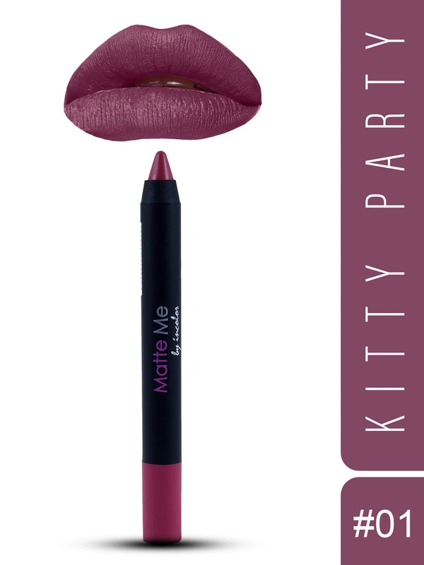 Incolor Matte Me Crayon Pencil Lipstick 01 Kitty Party | Smooth Matte Finish & Long-Lasting | Lightweight & Full Coverage Lip Color Crayon for Daily & Party Wear