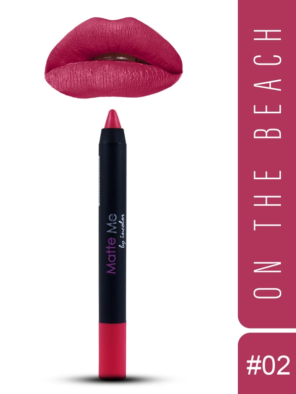 Incolor Matte Me Crayon Pencil Lipstick 02 On the Beach |  Rich Matte Finish & Creamy Texture | Long-Lasting & Lightweight Lip Crayon for Smooth & Bold Everyday Looks
