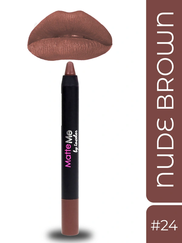 Incolor Matte Me Crayon Pencil Lipstick 24 Nude Brown | Natural Matte Finish & Creamy Texture | Long-Lasting Wear & Precise Crayon Design | Lightweight Formula for All-Day Comfort
