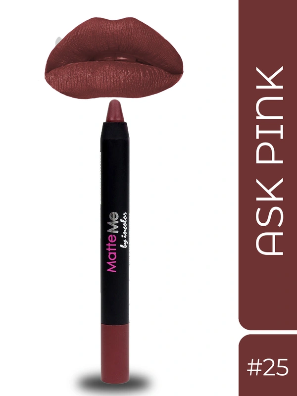 Incolor Matte Me Crayon Pencil Lipstick 25 Ash Pink | Soft Matte Finish & Creamy Texture | Long-Lasting Wear & Precise Crayon Design | Lightweight Formula for All-Day Comfort
