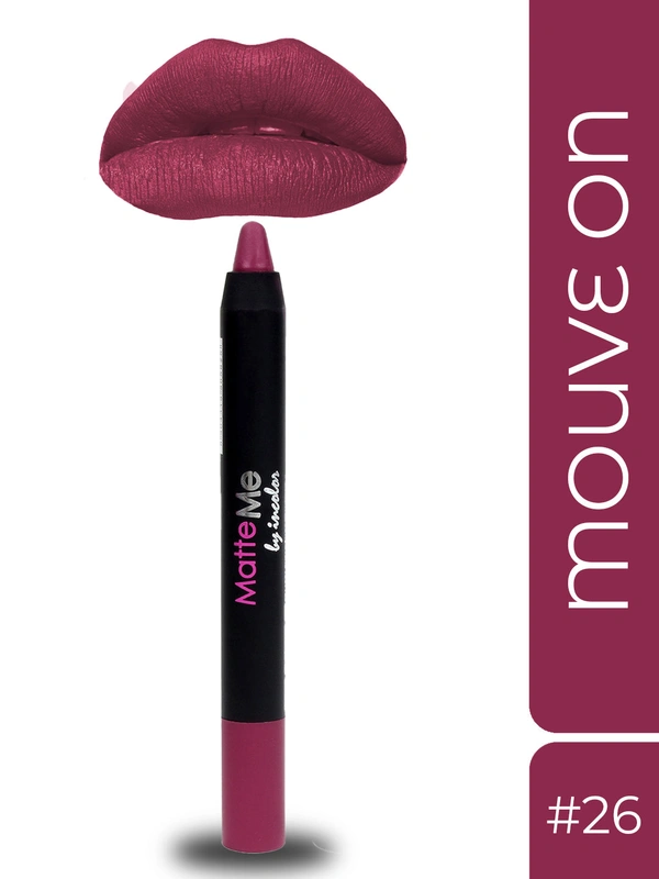 Incolor Matte Me Crayon Pencil Lipstick 26 Mouve On | Elegant Matte Finish & Creamy Texture | Long-Lasting Wear & Precise Crayon Design | Lightweight Formula for All-Day Comfort