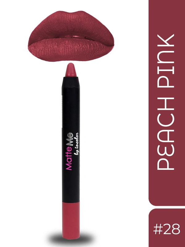 Incolor Matte Me Crayon Pencil Lipstick 28 Peach Pink | Soft Matte Finish & Creamy Texture | Long-Lasting Wear & Precise Crayon Design | Lightweight Formula for All-Day Comfort