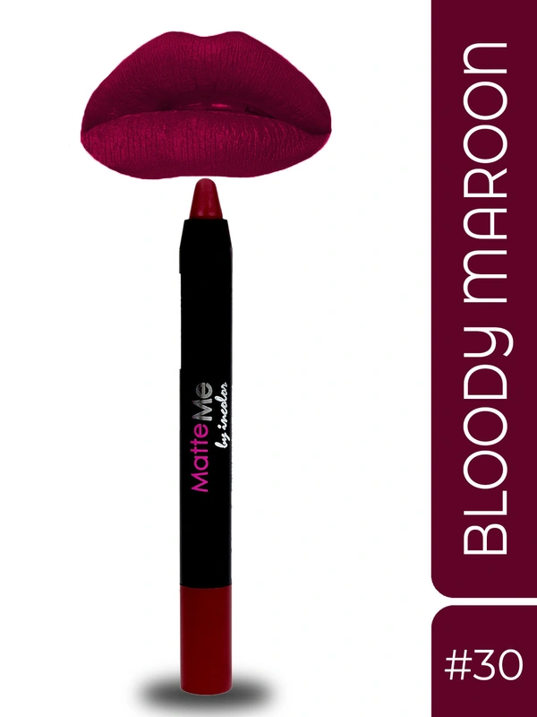 Incolor Matte Me Crayon Pencil Lipstick 30 Bloody Maroon | Deep Maroon Matte Finish & Creamy Texture | Full Coverage, Long-Lasting Wear & Precise Crayon Design | Lightweight Formula for All-Day Comfort
