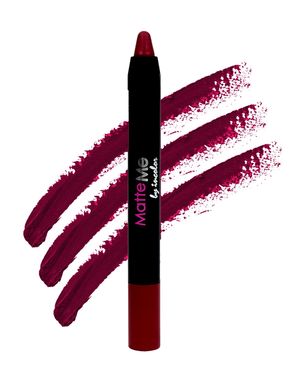 Incolor Matte Me Crayon Pencil Lipstick 30 Bloody Maroon | Deep Maroon Matte Finish & Creamy Texture | Full Coverage, Long-Lasting Wear & Precise Crayon Design | Lightweight Formula for All-Day Comfort