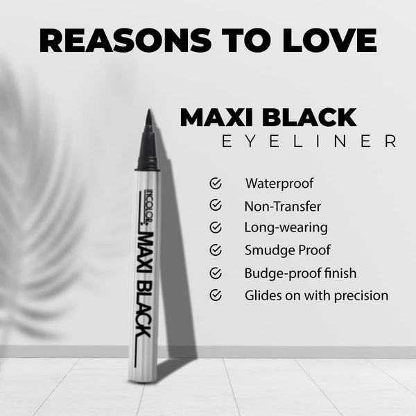Incolor Maxi Pen Eyeliner 2gm Shade 01 Black for Women | Highly Pigmented | Long Lasting | Smudge Proof | Easy Sketch Tip | Matte Finish