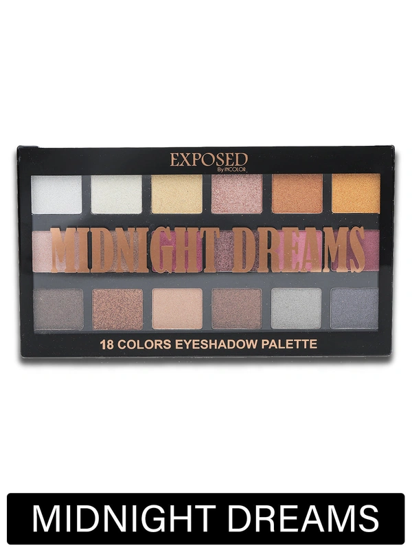 Incolor Midnight Dreams 18 in 1 Color Eyeshadow Palette 25g, Shade 02 | Waterproof Eye Makeup | Matte & Glitter Finish | Multicolor Palette