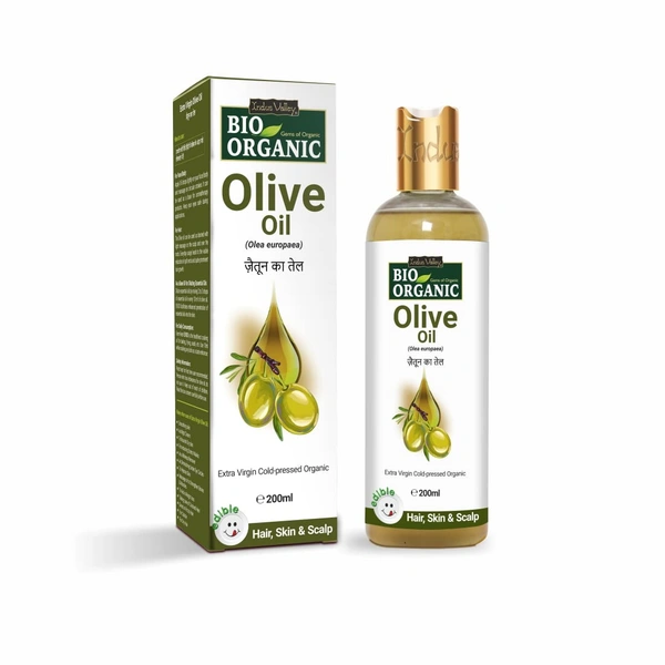 Indus Valley Bio Organic Extra Virgin Olive Oil 200ml | 100% Cold Pressed & Pure | Edible Cooking Oil | Baby Massage, Skin & Hair Care | Natural & Chemical-Free