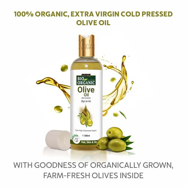 Indus Valley Bio Organic Extra Virgin Olive Oil 200ml | 100% Cold Pressed & Pure | Edible Cooking Oil | Baby Massage, Skin & Hair Care | Natural & Chemical-Free