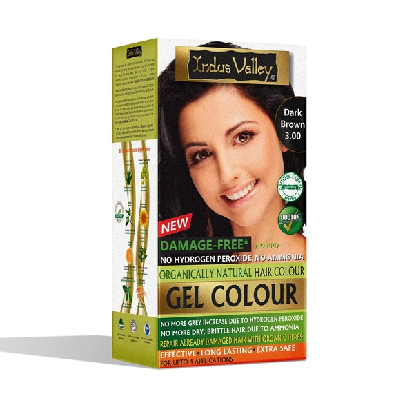Indus Valley INDUS VALLEY Damage Free Natural Gel Hair Colour 220ml Dark Brown 3.00 for Women & Men | 100% Grey Coverage | Ammonia & PPD Free Herbal Organic Conditioning Hair Color