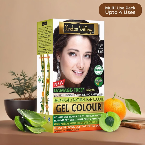 Indus Valley INDUS VALLEY Damage Free Natural Gel Hair Colour 220ml Light Brown 5.00 for Women & Men | 100% Grey Coverage | Ammonia & PPD Free Herbal Organic Conditioning Hair Color