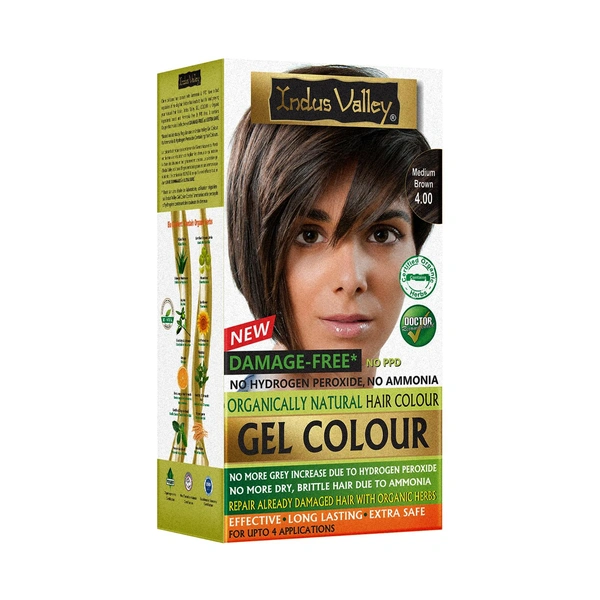 Indus Valley INDUS VALLEY Damage Free Natural Gel Hair Colour 220ml  Medium Brown 4.00 for Women & Men | 100% Grey Coverage | Ammonia & PPD Free Herbal Organic Conditioning Hair Color