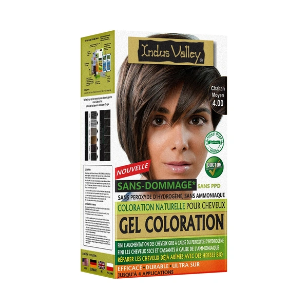 Indus Valley INDUS VALLEY Damage Free Natural Gel Hair Colour 220ml  Medium Brown 4.00 for Women & Men | 100% Grey Coverage | Ammonia & PPD Free Herbal Organic Conditioning Hair Color